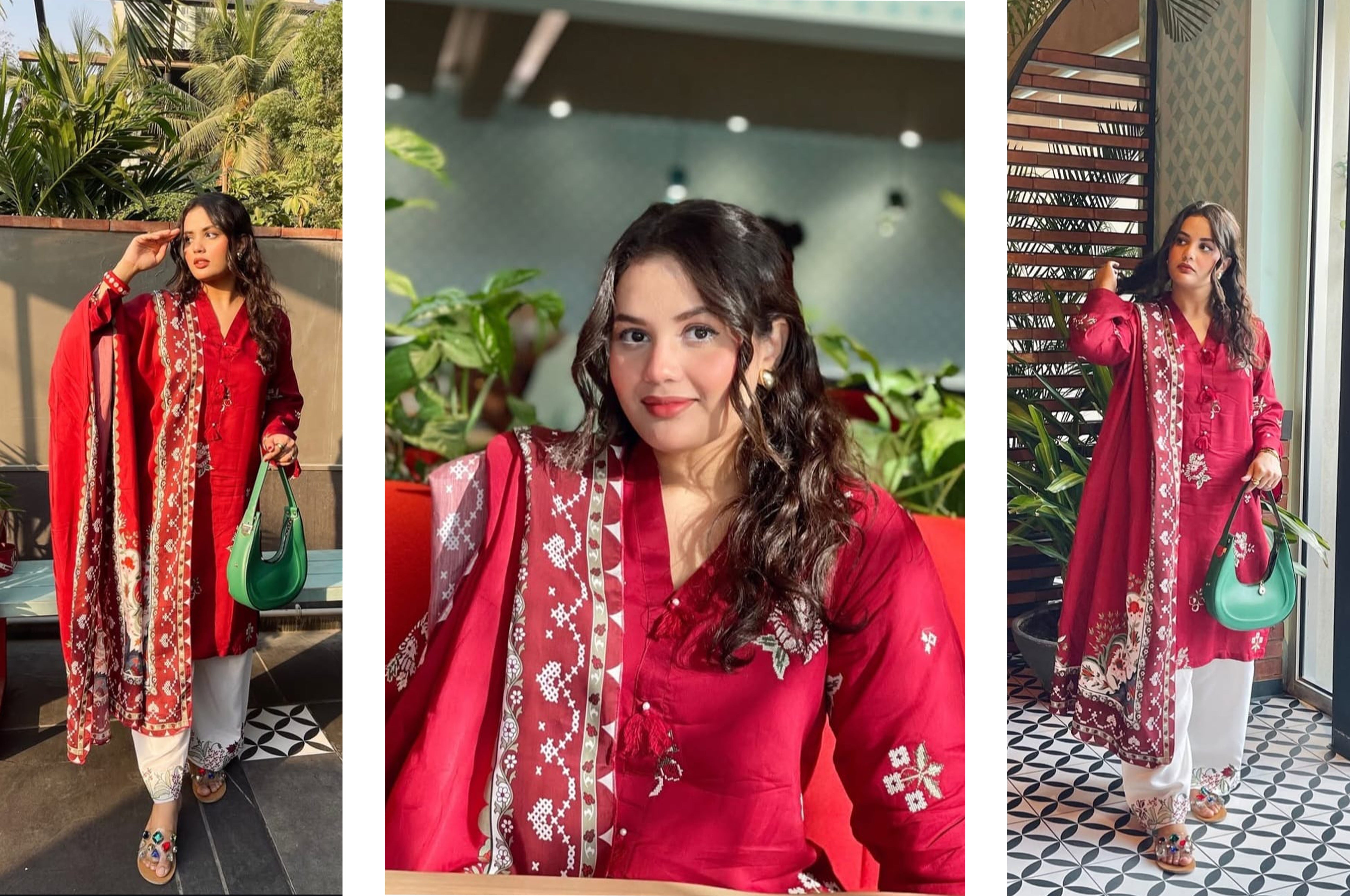 Glowing @annubhuj in enchanting shades of Burnt Red!