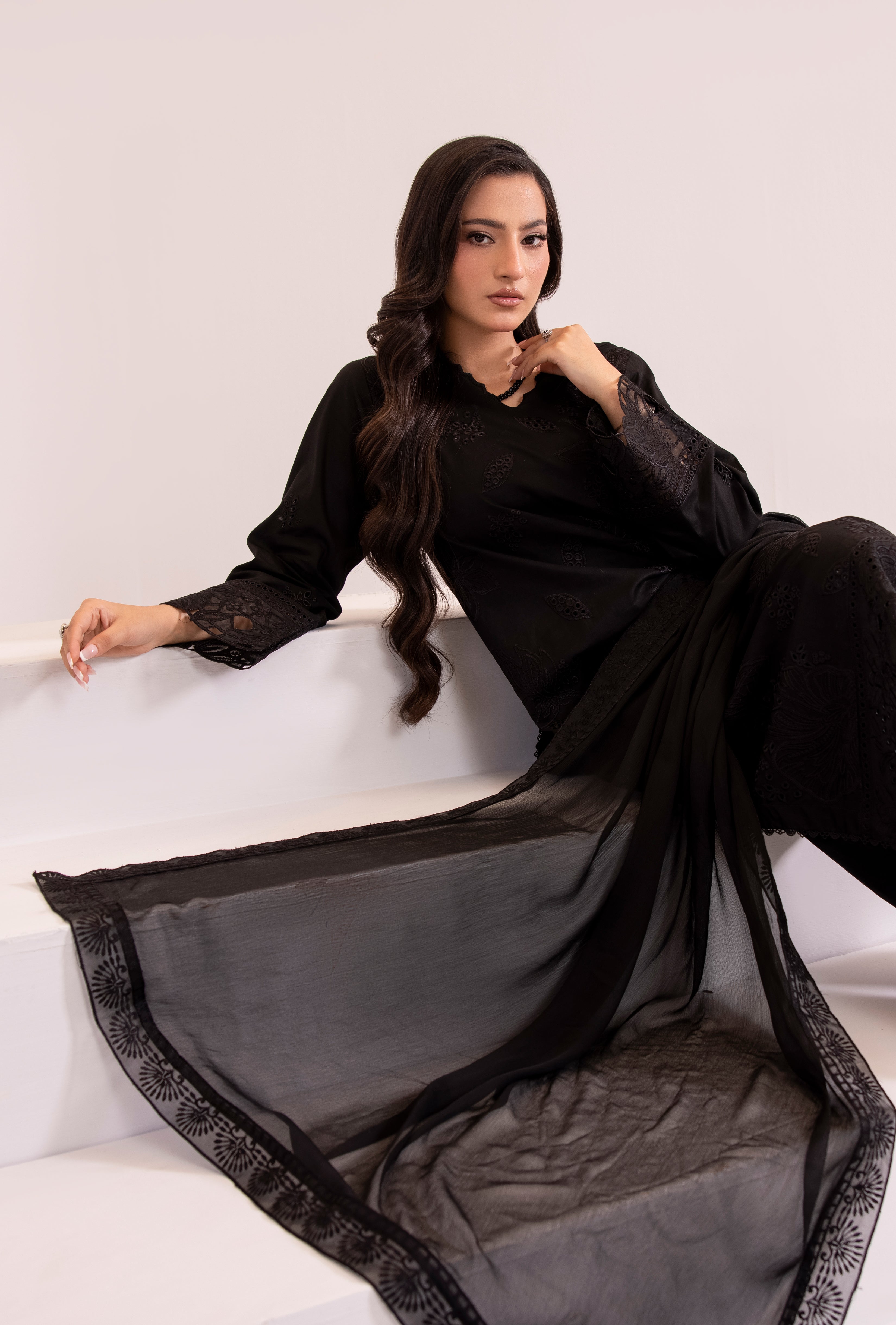 Jet Black Embroidered 3Pc