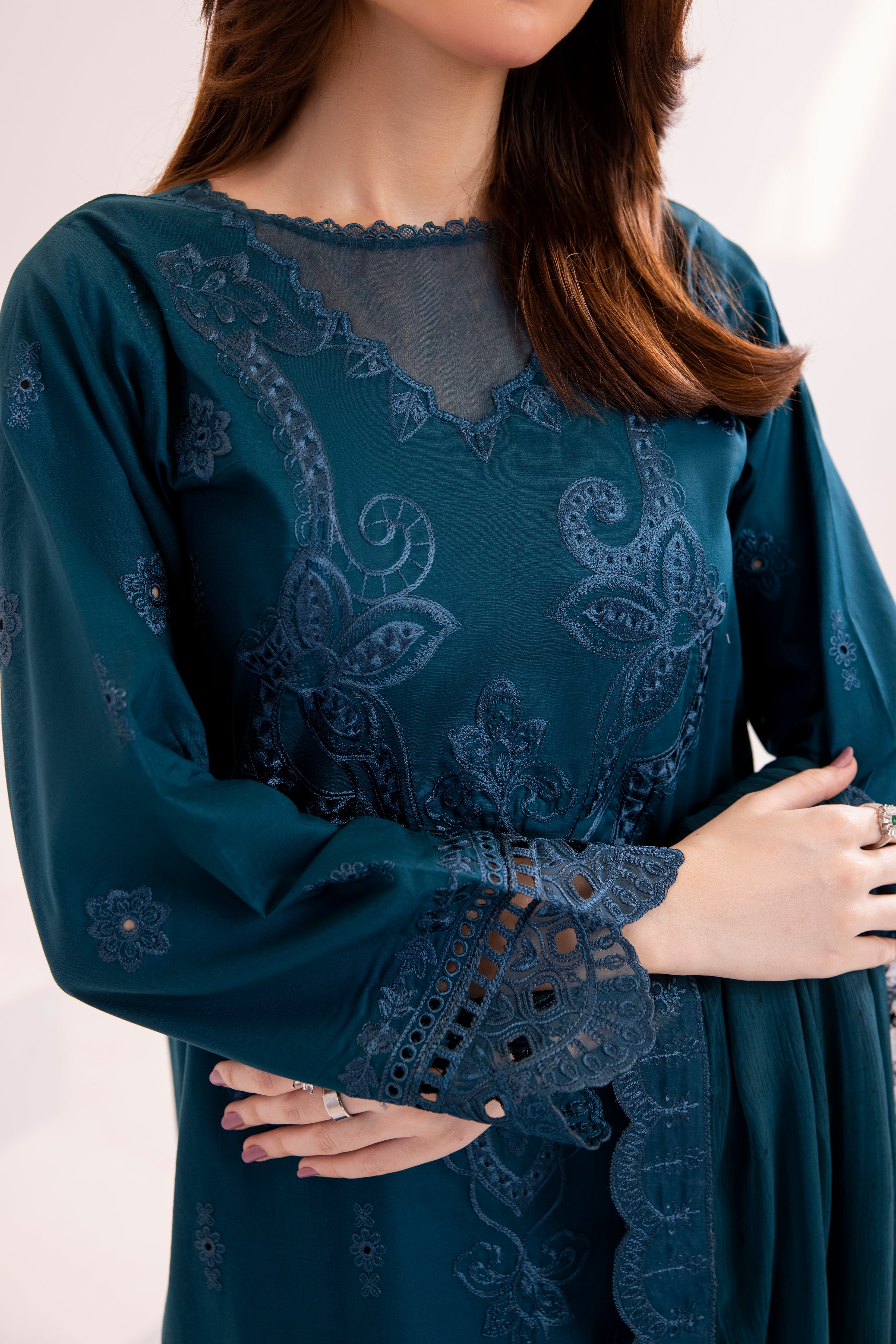 Turquoise Embroidered 3Pc