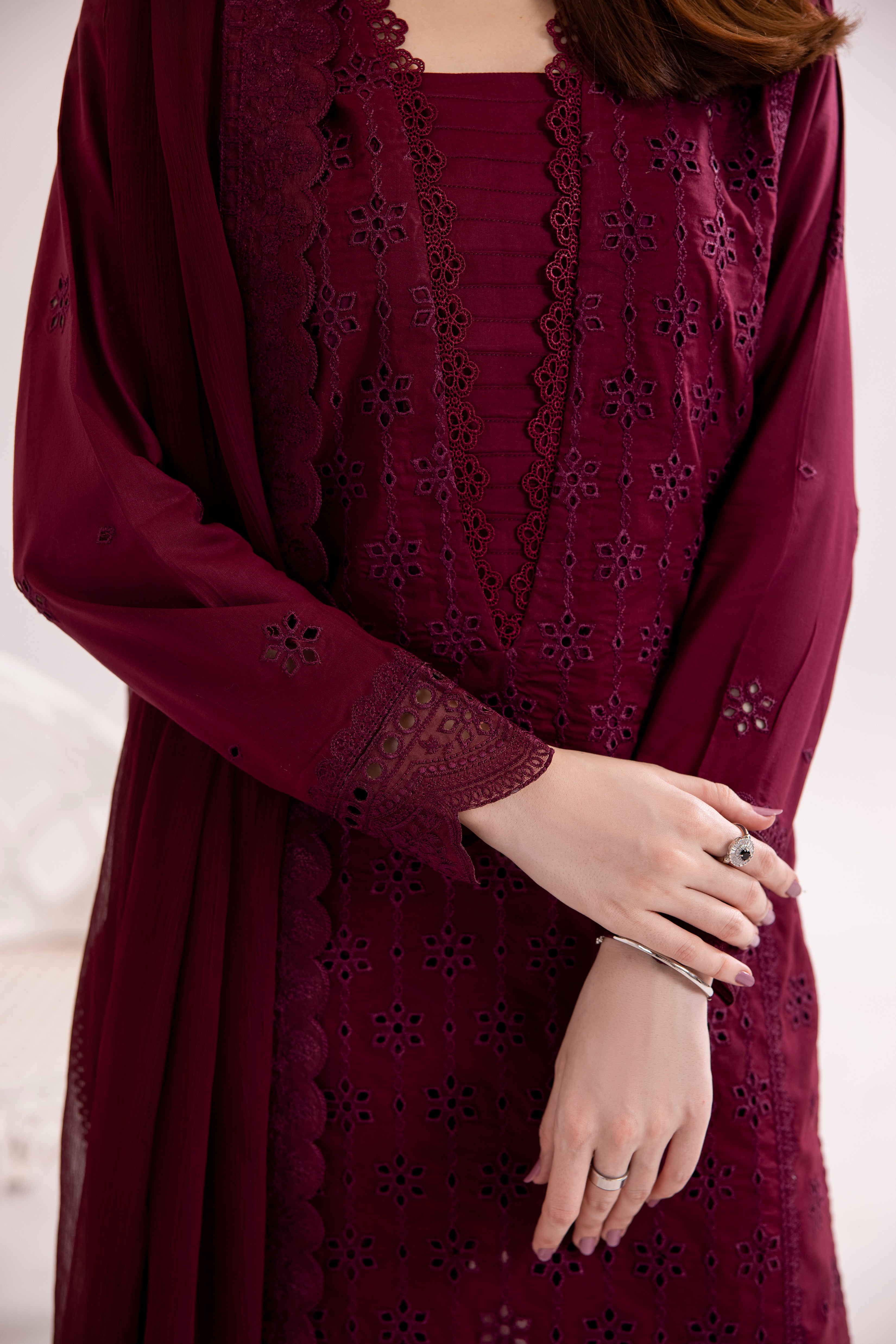 Burgundy Embroidered 3Pc