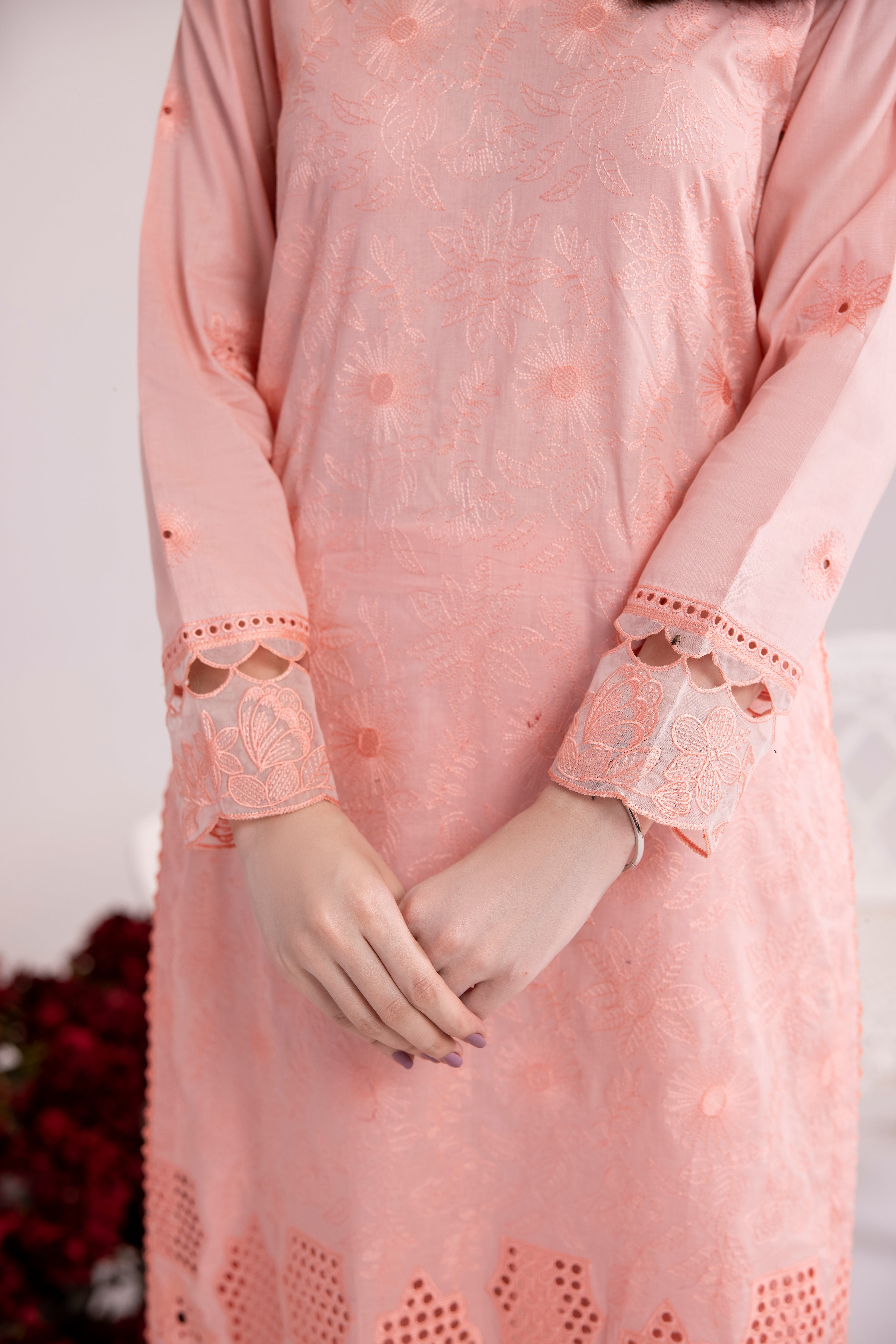Peachy Pink Embroidered 3Pc