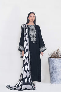 Black Agate - 3 Piece Embroidered  Khaddar