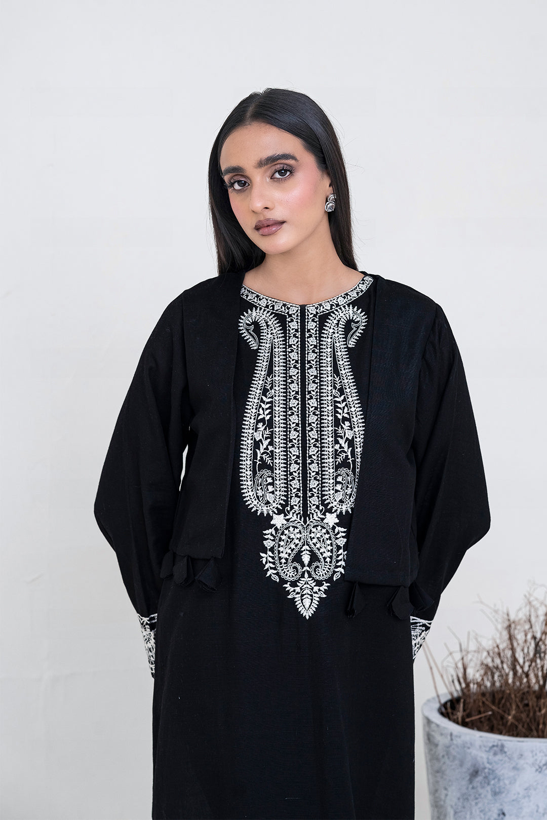 Black Agate - 3 Piece Embroidered  Khaddar